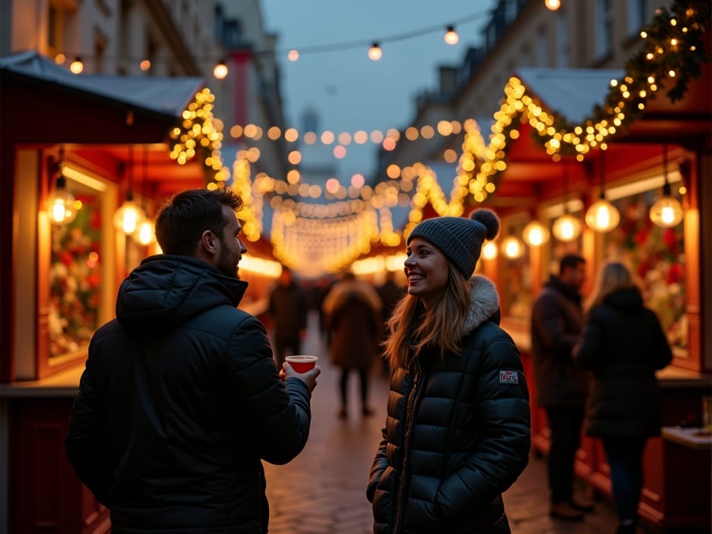 Vlaamse familie geniet van kerstsfeer op Britse kerstmarkt met lichtjes