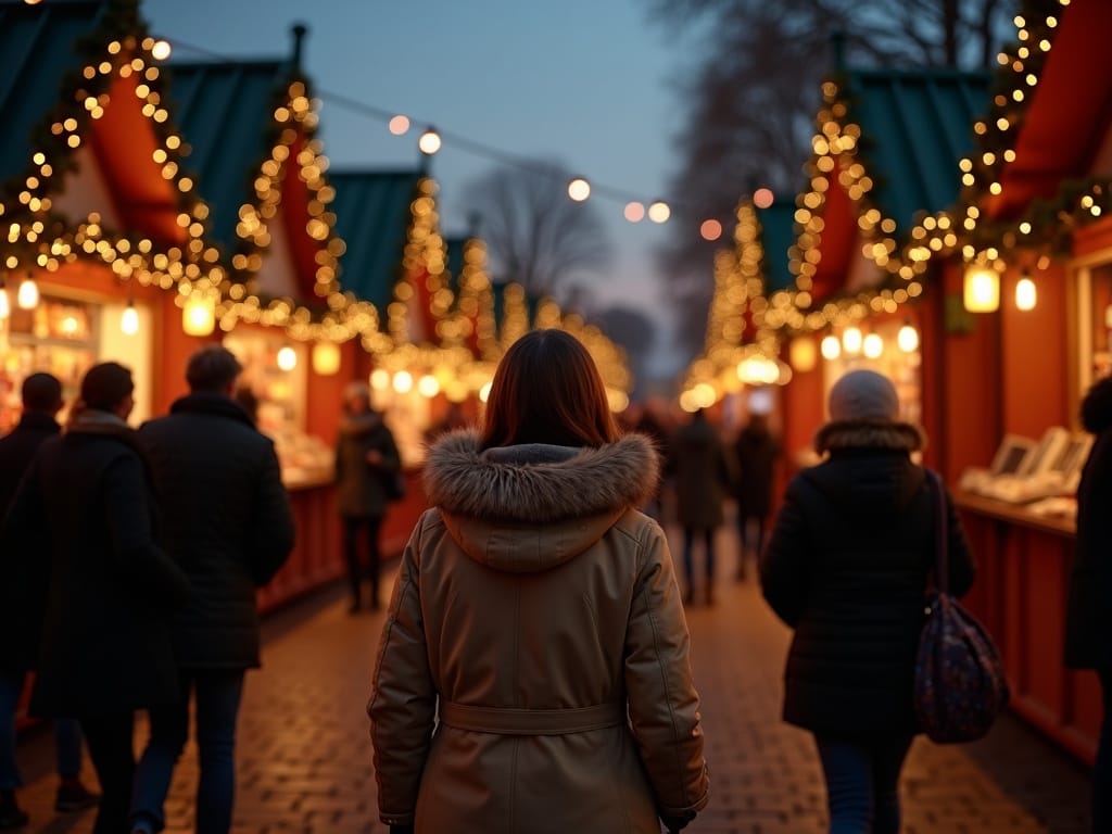 Vlaamse familie geniet van een Britse kerstmarkt met lichtjes