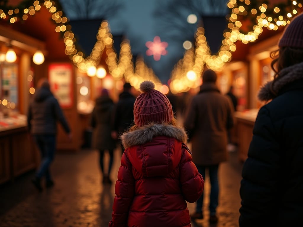 Vlaamse familie geniet van avond op Britse kerstmarkt met feestverlichting