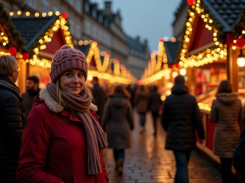 Vlaams gezin bezoekt een traditionele kerstmarkt in het VK bij avondlicht