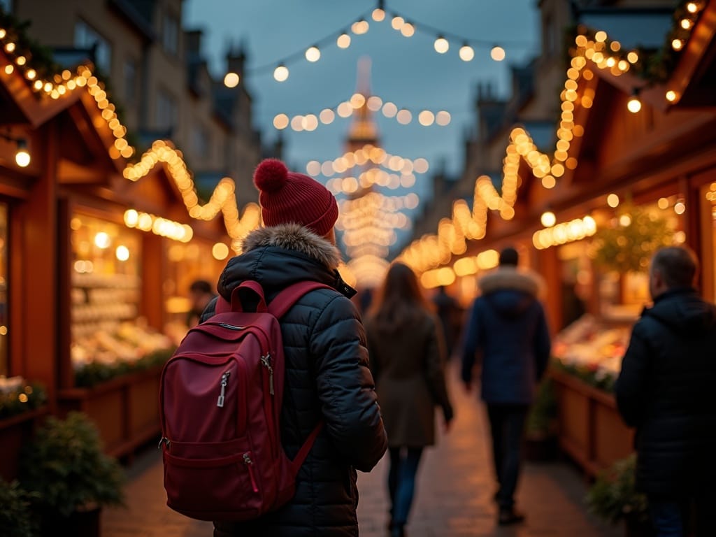 Vlaams gezin geniet van Londense kerstmarkt vol lichtjes in avond
