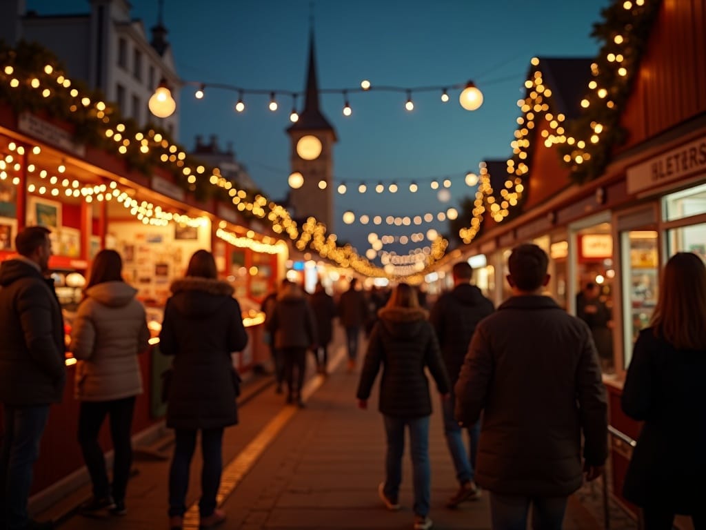Vlaams gezin bezoekt kerstmarkt in Engeland onder feestelijke avondverlichting