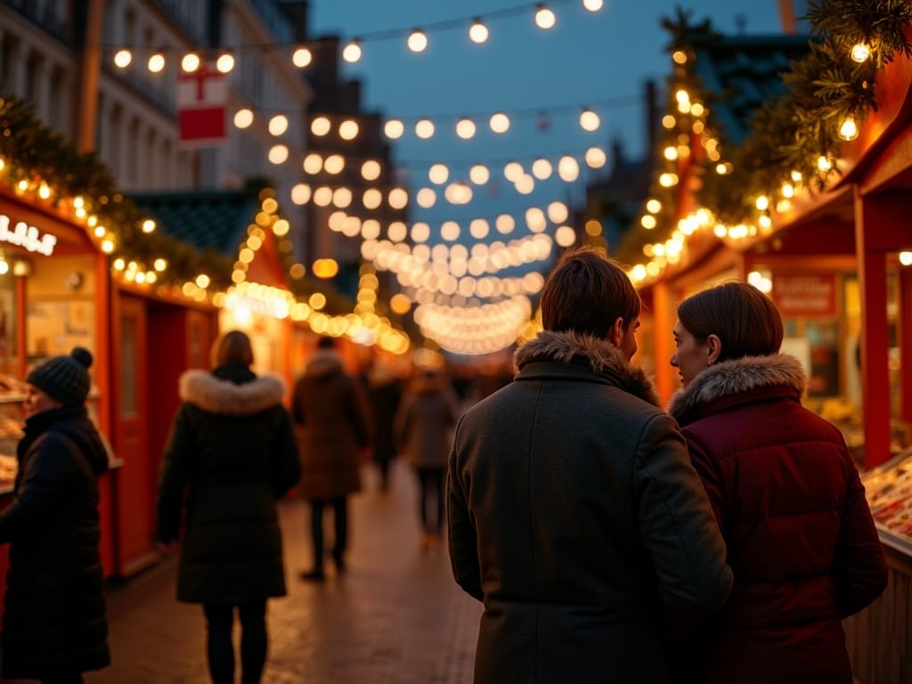 Vlaamse familie geniet van avond op kerstmarkt in Londen met lichtjes en decoratie