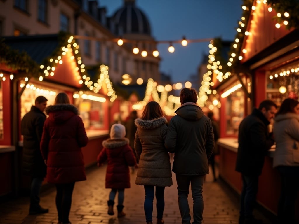 Vlaams gezin bezoekt kerstmarkt in Londen met lichtjes en versiering