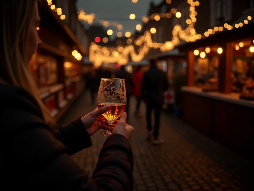 Vlaamse familie beleeft kerstsfeer op Britse kerstmarkt bij avondlicht