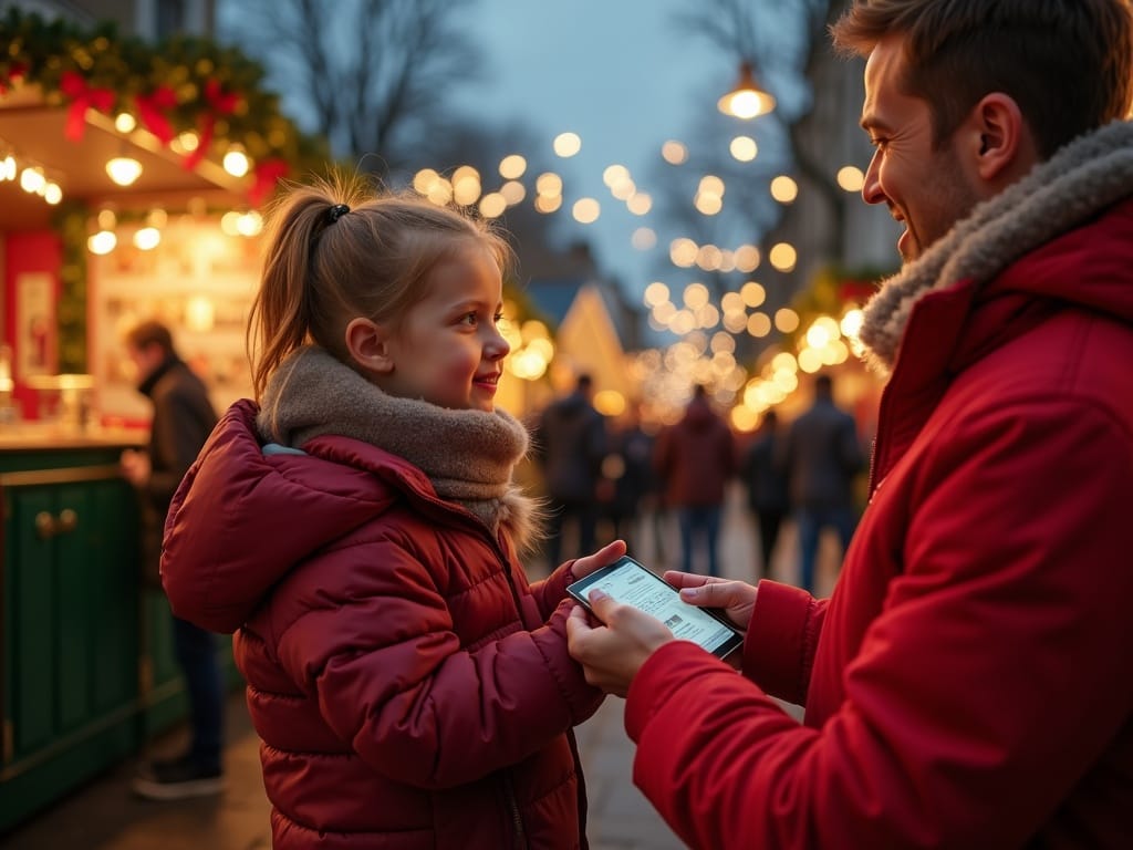 Vlaamse familie geniet van een kerstmarkt in Londen met feestverlichting