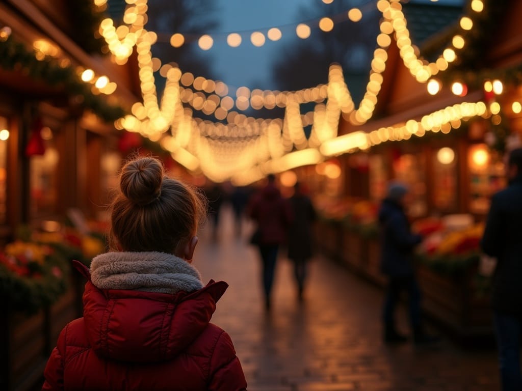 Vlaamse familie geniet van avond op Britse kerstmarkt met feestverlichting