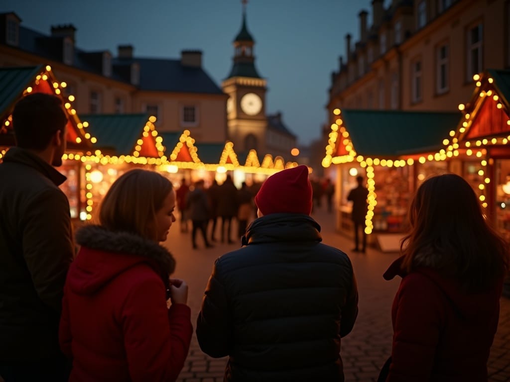 Vlaamse familie bezoekt sfeervolle kerstmarkt in Londen met feestverlichting