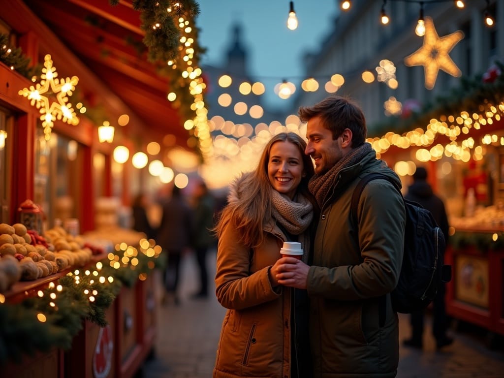 Vlaamse familie geniet van kerstmarkt in het VK onder kleurrijke lichtjes