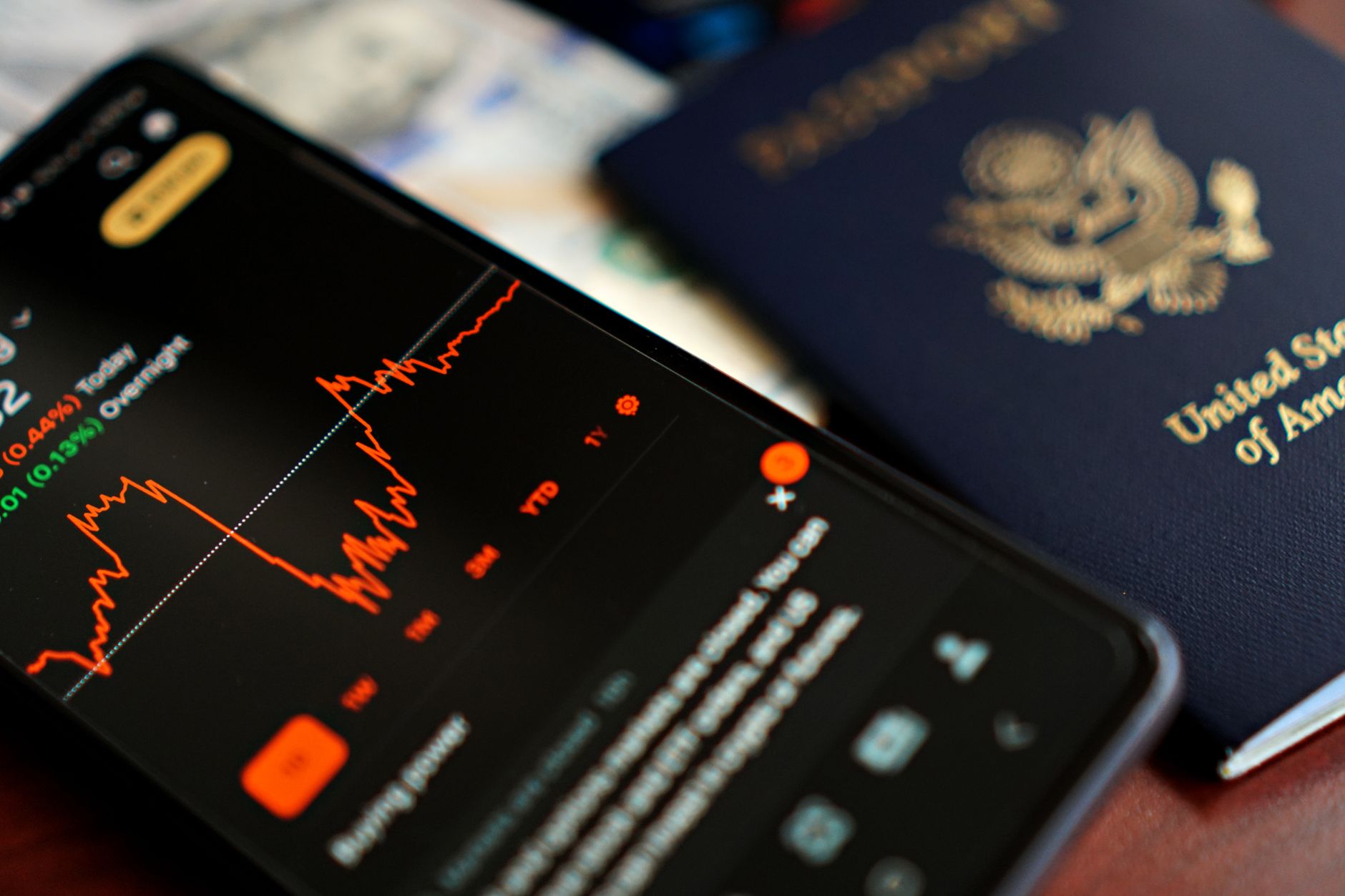Reiziger met paspoort en smartphone die online een reisdocument aanvraagt